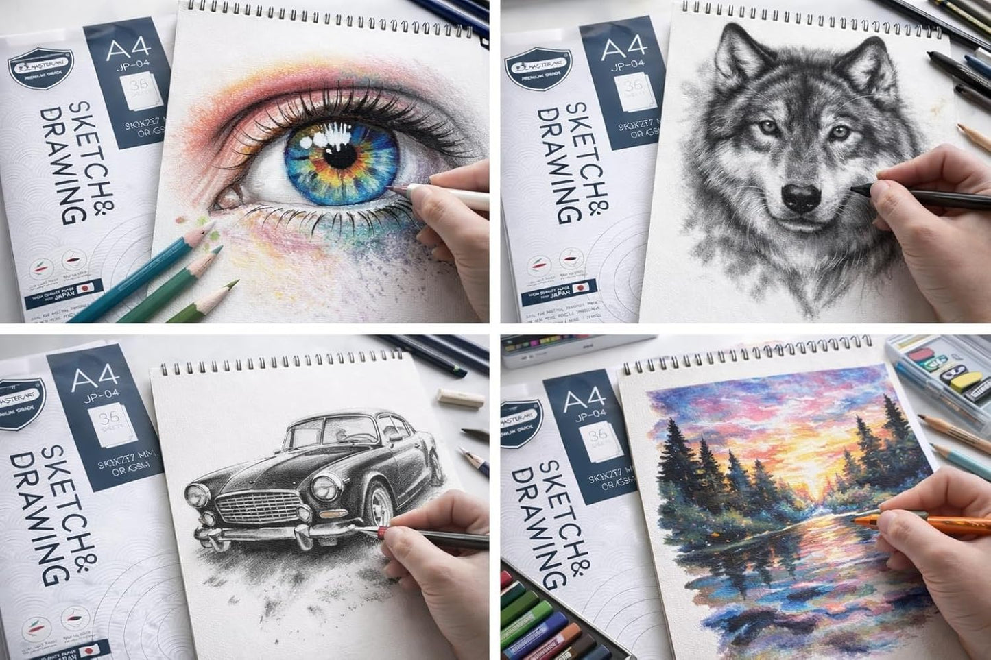 MasterArt Premium Grade Sketch & Drawing Book JP-04 | A4 Size (210 x 297 mm) | 30 Sheets | 100 GSM Extra White Paper | Ideal for Writing, Drawing & Sketching | Made in Thailand