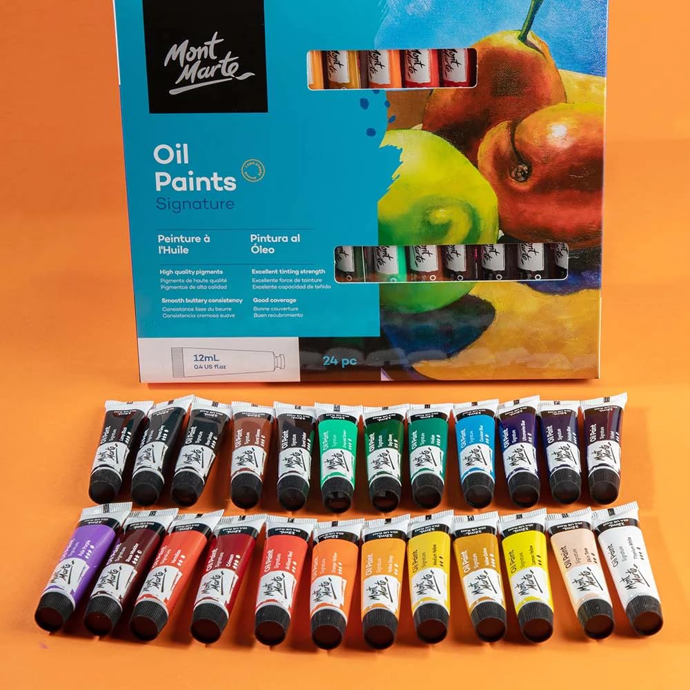 Mont Marte Oil Paints for Painting - 24 Pieces in 12 ml Tubes, Multicolor