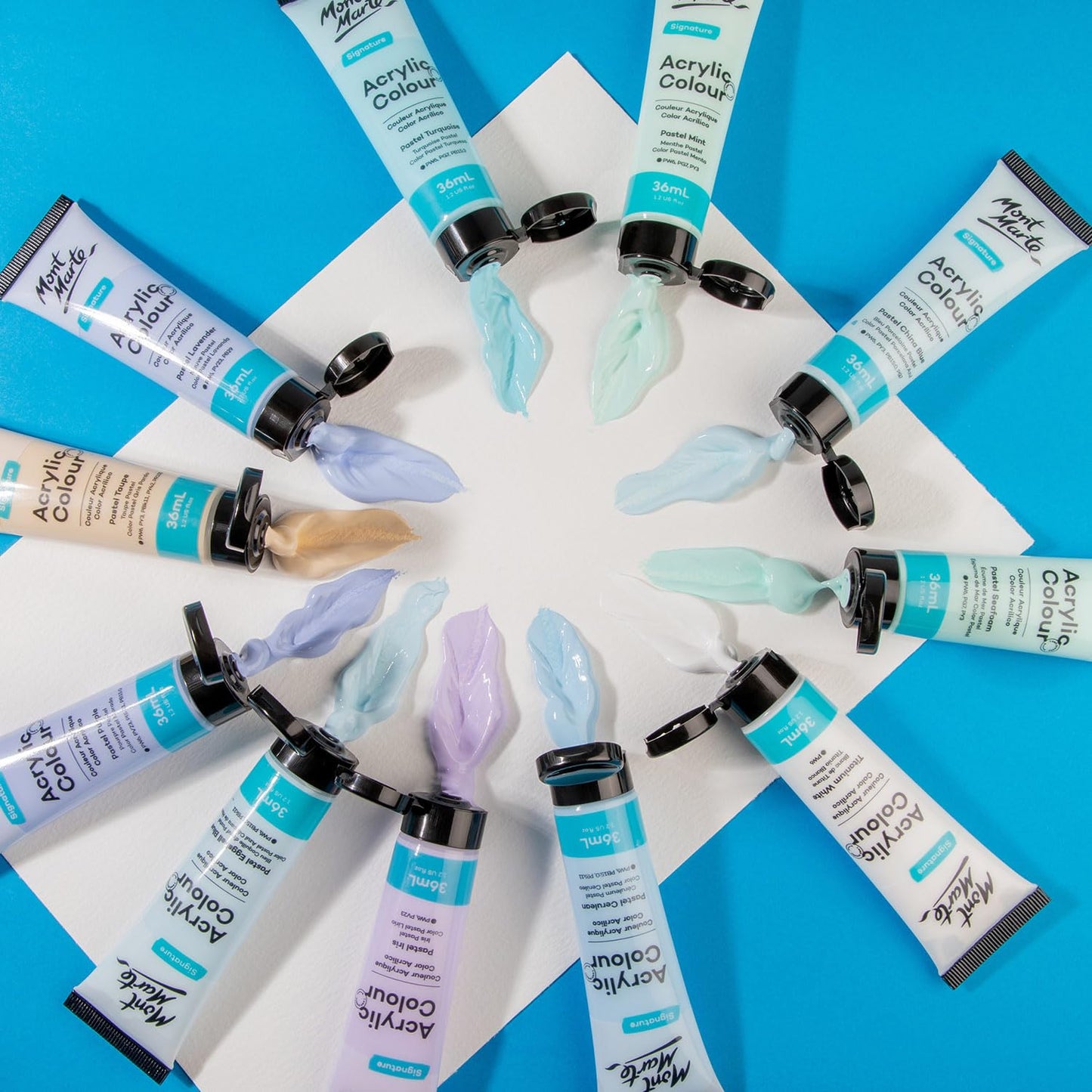 Mont Marte Acrylic Colour Pastel Paint Set Signature 48Pc X 36Ml - Multicolor