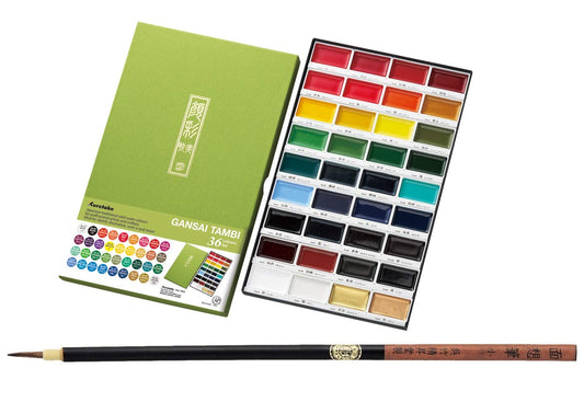Zig KURETAKE GANSAI TAMBI 36 COLORS SET CARTOONIST MENSO BRUSH Medium NATURAL HAIR