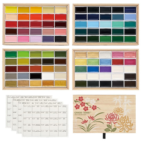 Kuretake GANSAI TAMBI 100-Color Set – Professional Gouache Watercolor Paints in Elegant Wooden Box, AP-Certified, Ideal for Artists, Crafters, and Creative Projects. Made in Japan