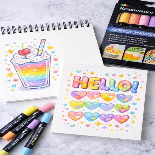 Renaissance Acrylic Marker Set – 8 Pastel Colours | Artist-Quality Opaque Paint Markers with Medium Nib | Waterproof, Permanent Acrylic Ink for Art, DIY, Craft, Rock Painting & Mixed Media