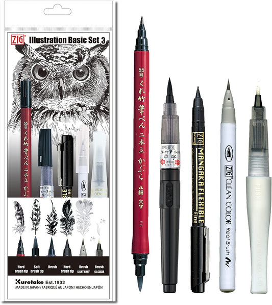 Kuretake ZIG Inktober 2022 Special Set, ILLUSTRATION BASIC SET 3 for Manga Drawing, Lettering and Calligraphy, Professional Artist Quality, Made in Japan