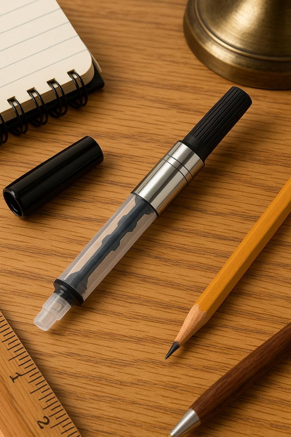 MELLO Universal Fountain Pen Ink Converter | Metal Body | Refillable Piston Converter for Bottled Ink | Pack of 2 | Compatible with Standard Fountain Pens | Transparent Ink Reservoir | Made in Japan