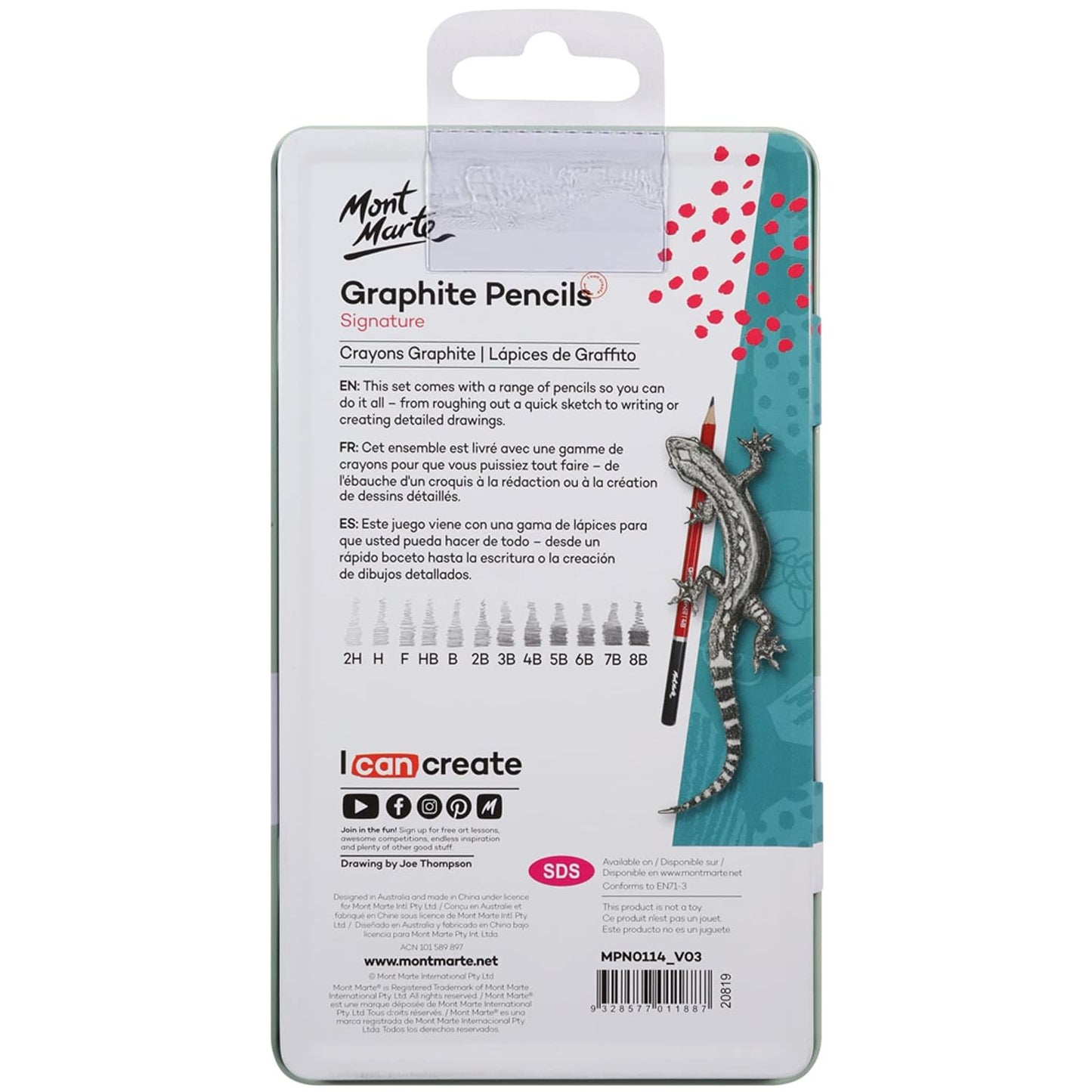 Mont Marte Graphite Pencils Ideal for Technical drawing,writing and sketching pencils. 12Pce
