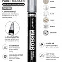 Mirror Paint Marker Silver | Pack of 10 | 4.5mm Bullet Tip | High Gloss Liquid Chrome Metallic Paint Marker | Waterproof for Metal, Glass, Ceramic, Plastic & DIY Crafts. Made in Malaysia