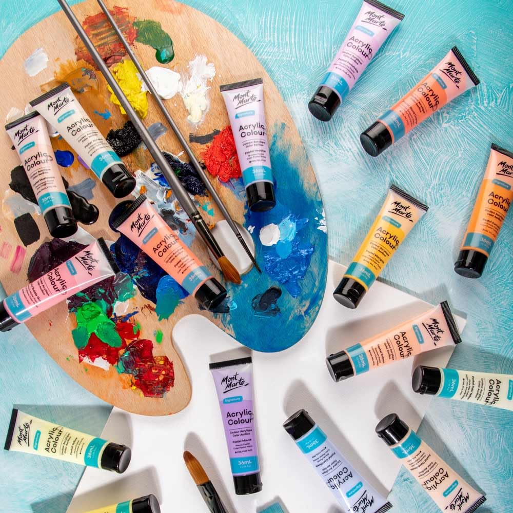 Mont Marte Acrylic Colour Pastel Paint Set Signature 36Pc X 36Ml (1.2 US Fl.Oz), Assorted