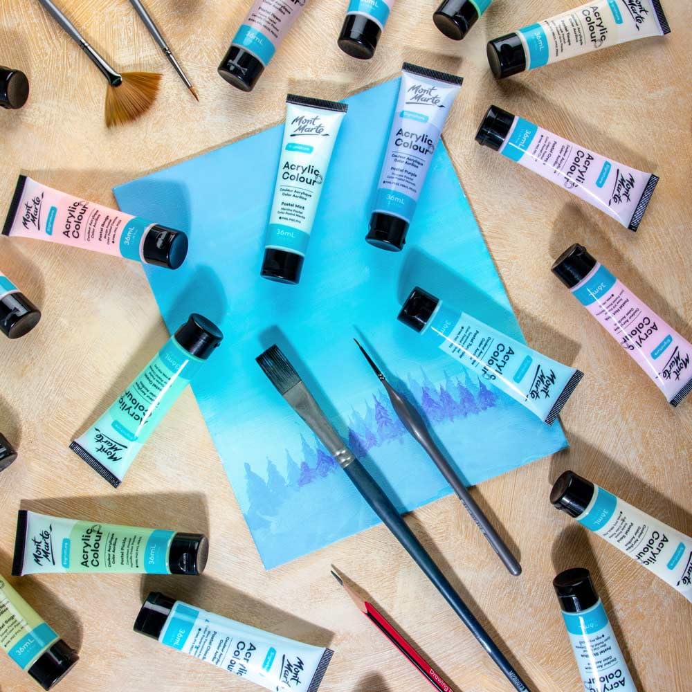 Mont Marte Acrylic Colour Pastel Paint Set Signature 36Pc X 36Ml (1.2 US Fl.Oz), Assorted