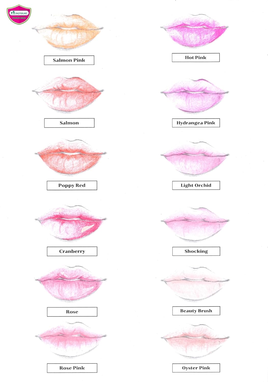 MASTERART Series Pink Pencils Special Collection Set of 12 Colors.