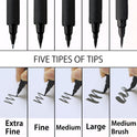 ZIG KURETAKE Bimoji Brush Pen, 5 Pcs Set (Extra Fine, Fine, Medium, Large, Medium Brush), great for Calligraphy, Hand lettering and Illustration, for Beginners and Professional, Made in Japan