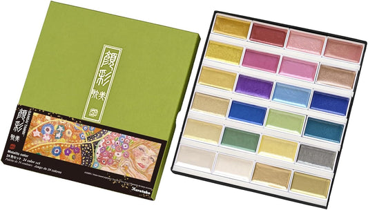 Kuretake GANSAI TAMBI Metallic Watercolor Paint Set 24 Colors Set - Metallic Colors