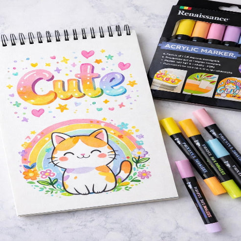 Renaissance Acrylic Marker Set – 8 Pastel Colours | Artist-Quality Opaque Paint Markers with Medium Nib | Waterproof, Permanent Acrylic Ink for Art, DIY, Craft, Rock Painting & Mixed Media