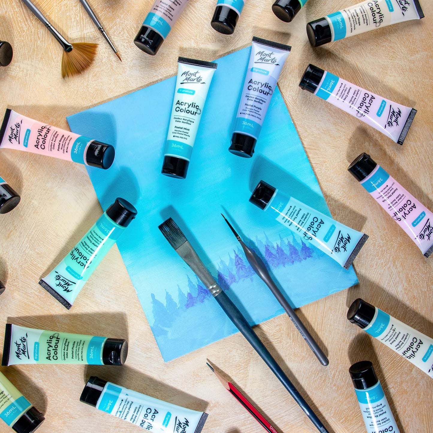 Mont Marte Acrylic Colour Pastel Paint Set Signature 48Pc X 36Ml - Multicolor
