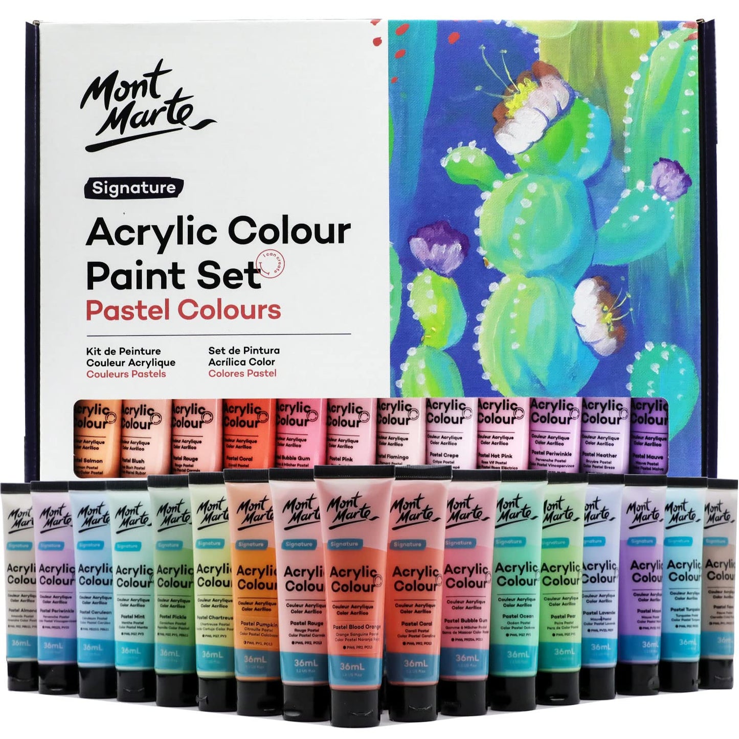 Mont Marte Acrylic Colour Pastel Paint Set Signature 48Pc X 36Ml - Multicolor