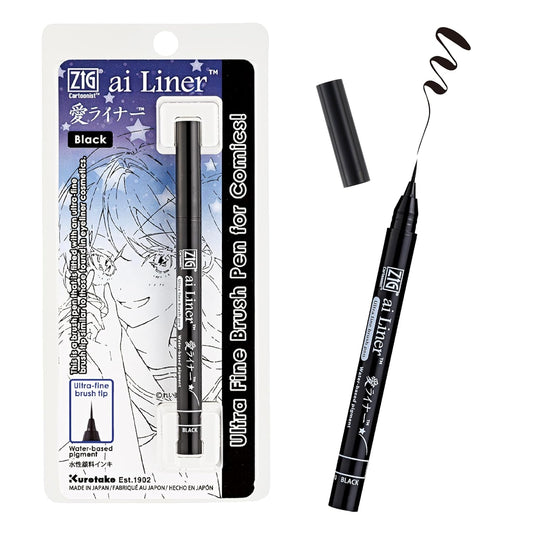 ZIG KURETAKE AI Liner, Ultra fine Brush tip pen, Black, Perfect for Delicate Expressions in Illustration, Manga, lettering, Made in Japan