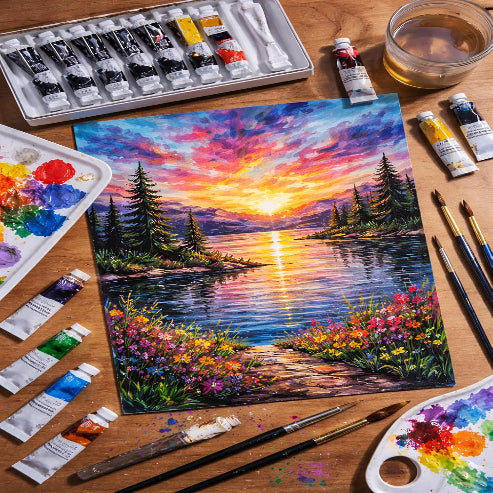 Renaissance Acrylic Starter Set – 20 Pieces Acrylic Paint Kit with 12 x 12ml Colour Tubes, Brushes, Palette, Pencil, Eraser & Knife | Ideal for Beginners, Students & Hobby Artists. Made in Thailand