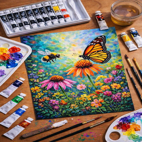 Renaissance Acrylic Starter Set – 20 Pieces Acrylic Paint Kit with 12 x 12ml Colour Tubes, Brushes, Palette, Pencil, Eraser & Knife | Ideal for Beginners, Students & Hobby Artists. Made in Thailand