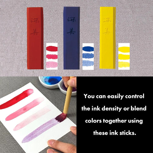 ZIG Kuretake Saiboku Shimbi Sumi Ink Stick Set with Glass Inkstone | 3-Piece Japanese Traditional Calligraphy Set for Lettering, Painting & Drawing | Made in Japan