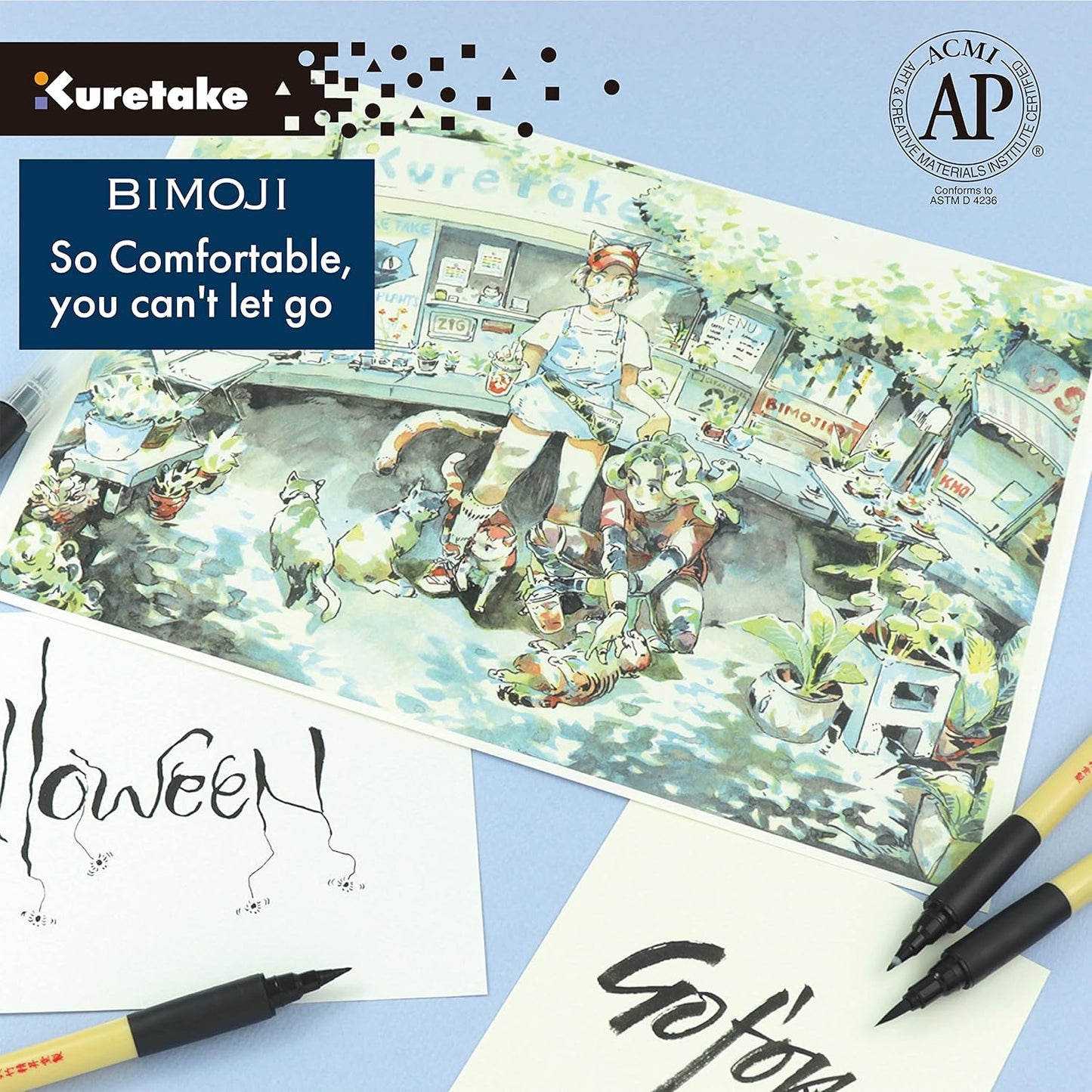ZIG KURETAKE Bimoji Brush Pen, 5 Pcs Set (Extra Fine, Fine, Medium, Large, Medium Brush), great for Calligraphy, Hand lettering and Illustration, for Beginners and Professional, Made in Japan