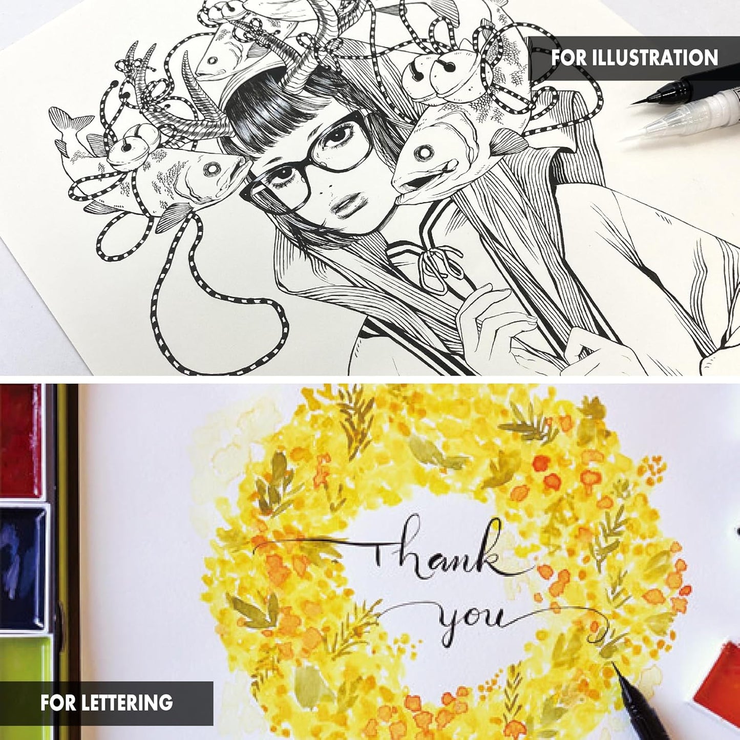 ZIG KURETAKE AI Liner, Ultra fine Brush tip pen, Black, Perfect for Delicate Expressions in Illustration, Manga, lettering, Made in Japan