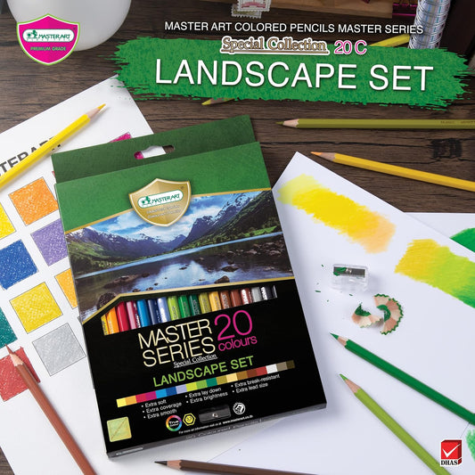 MASTERART Landscale Set Colored Pencils – 20 Soft Core Ocean-Inspired Shades for Adult Coloring Books, Sketching, Doodling & Drawing | Non-Toxic & Safe for Kids & Artists.
