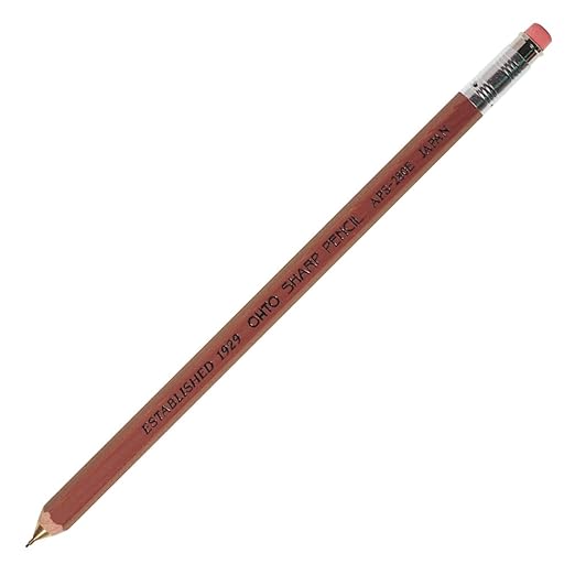 OHTO Mechanical Wooden mini sharp lead pencil with eraser and clip [BROWN Lead: 0.5 mm] Professional quality For Student & Artist For Writing Drafting Drawing, Sketching