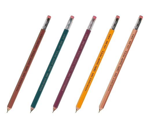 OHTO Mechanical Wooden mini sharp lead pencil with eraser and clip [YELLOW Lead: 0.5 mm] Professional quality For Student & Artist For Writing Drafting Drawing, Sketching