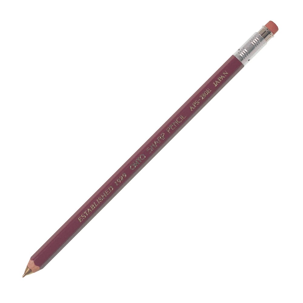 OHTO Mechanical Wooden mini sharp lead pencil with eraser and clip [WINE RED Lead: 0.5 mm] Professional quality For Student & Artist For Writing Drafting Drawing, Sketching