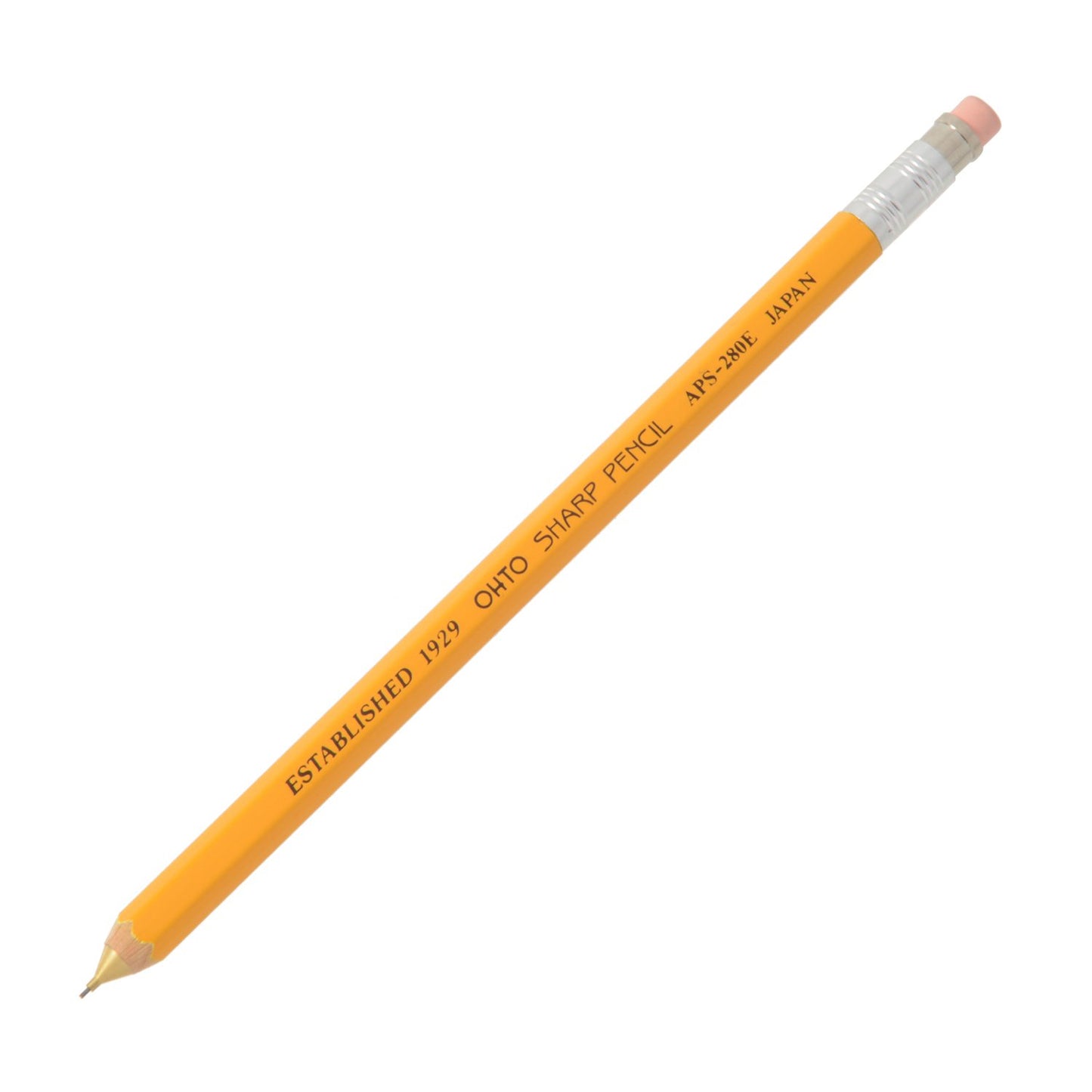 OHTO Mechanical Wooden mini sharp lead pencil with eraser and clip [YELLOW Lead: 0.5 mm] Professional quality For Student & Artist For Writing Drafting Drawing, Sketching