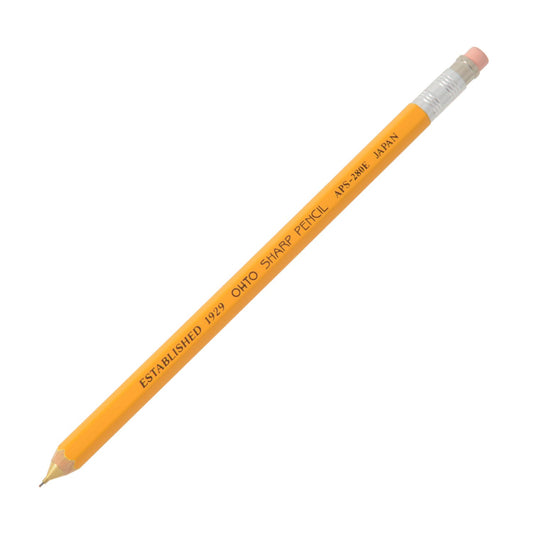 OHTO Mechanical Wooden mini sharp lead pencil with eraser and clip [YELLOW Lead: 0.5 mm] Professional quality For Student & Artist For Writing Drafting Drawing, Sketching