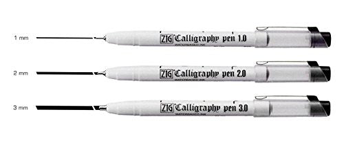 ZIG CALLIGRAPHY PEN Oblique Tip 3 pcs. Assortment Set BLACK