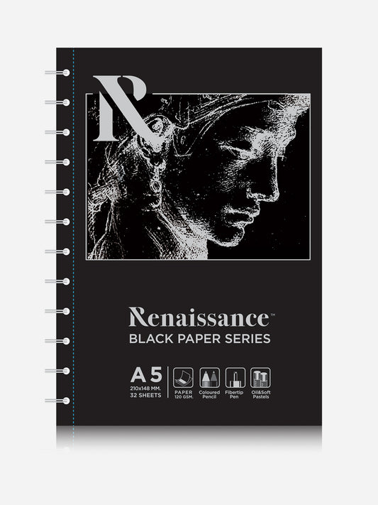 Renaissance A-5 Black Paper Sketch Pads (32 Sheets, 120 GSM)