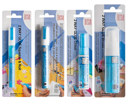 ZIG MEMORY SYSTEM 2 WAY Blister GLUE Squeeze & Roll 4 Pen Set TIP SIZE:1,2,4,15 mm TIP are available.
