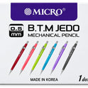 MICRO B.T.M. JEDO 0.5 mm Mechanical Pencils, Pack of 12, Assorted Colours, Refillable Lead Pencils for School, Office, Note-Taking and Drawing, Made in Korea