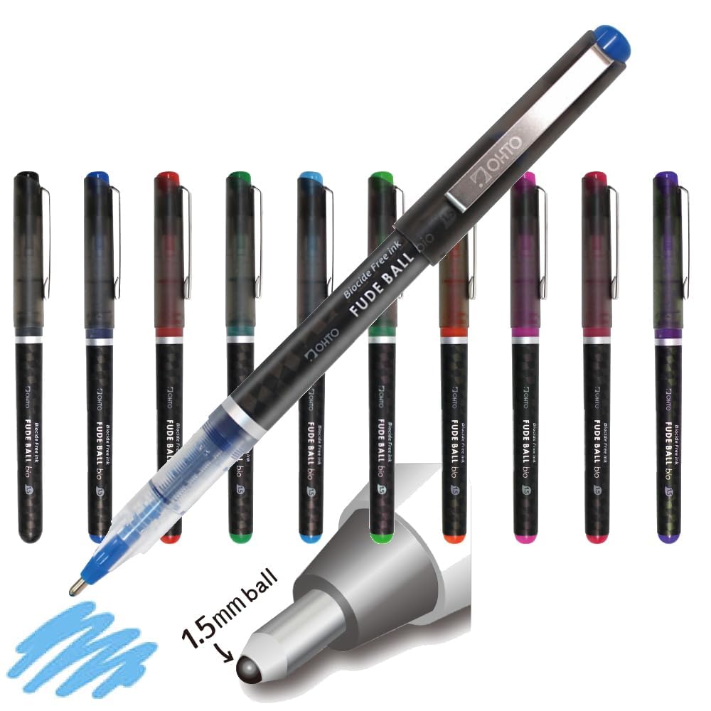 OHTO Fude Ball Bio 1.5mm Gel Ink Roller Pen – Violet Color Pack of 2 | Smooth Waterproof/Fadeproof Pigmented Ink, Bold Tip for Notes, Signatures & Daily Writing | Made in Japan