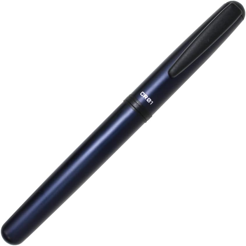 OHTO CR01 Ceramic Roller Ballpoint Pen, 0.7mm Fine Point, Thick Aluminum Barrel with Brass Components, Matte Blue, Water-Based Blue Ink