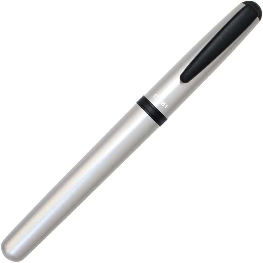 OHTO CR01 Ceramic Rollerball Pen, 0.7mm, Thick Aluminum Barrel with Brass Components, Matte Silver, Water-Based Blue Ink