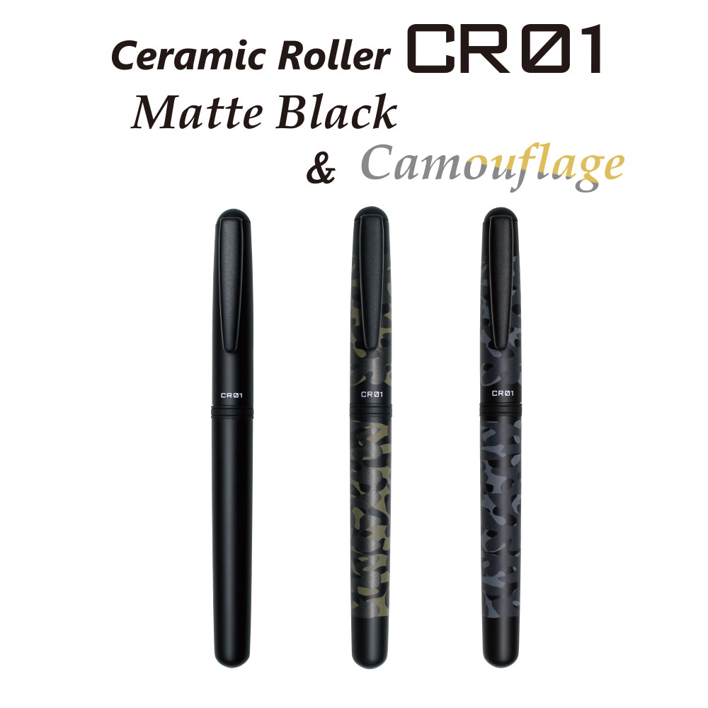 OHTO CR01 Ceramic Rollerball Pen, 0.7mm Fine Point, Thick Aluminum Barrel with Brass Components, Camouflage Black, Refillable Water-Based Black Ink, CR01-CBK