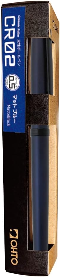 OHTO CR02 Ceramic Rollerball Pen, 0.7mm Fine Point, Medium-Thick Aluminum Barrel with Brass Components, Matte Blue, Refillable Water-Based Black Ink