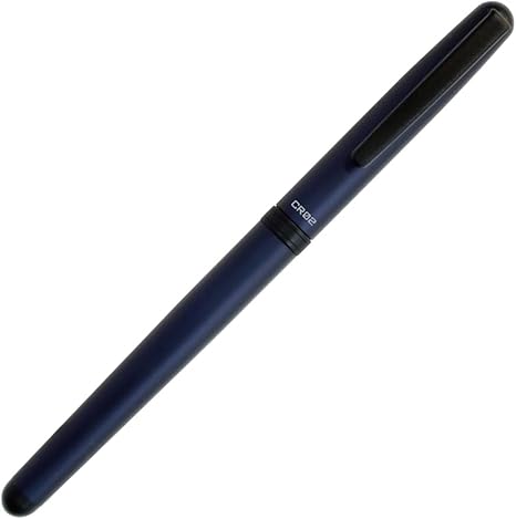 OHTO CR02 Ceramic Rollerball Pen, 0.7mm Fine Point, Medium-Thick Aluminum Barrel with Brass Components, Matte Blue, Refillable Water-Based Black Ink