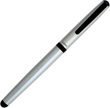 OHTO CR02 Ceramic Rollerball Pen, 0.7mm Fine Point, Medium-Thick Aluminum Barrel with Brass Components, Matte Silver, Refillable Water-Based Black Ink