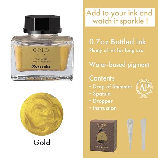 Zig Kuretake Ink-Cafe Drop of Shimmer, Gold Paste Ink, Add a Pearly or Glitter-Like Sparkle to Your Ink Professional-Quality for Artists and Crafters, Ap-Certified, for Adult, Made in Japan