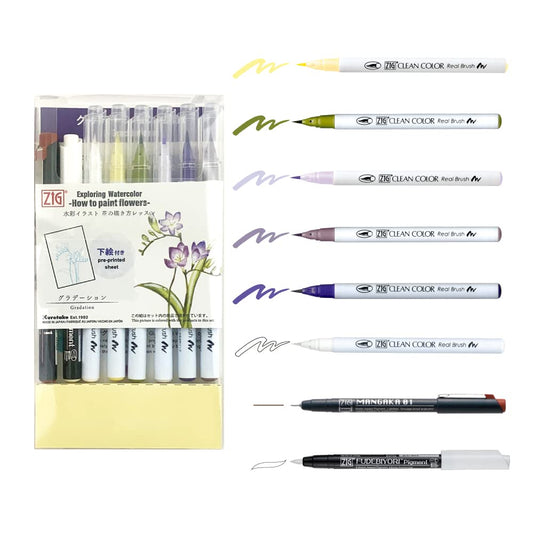 Kuretake ZIG HISTORIC ART WATERCOLOR 6 Colors ZIG SPECIAL SET, Illustration, Fine Art, Drawing, Lettering, AP-Certified, Flexible Brush Tip, Made in Japan (GRADATION)