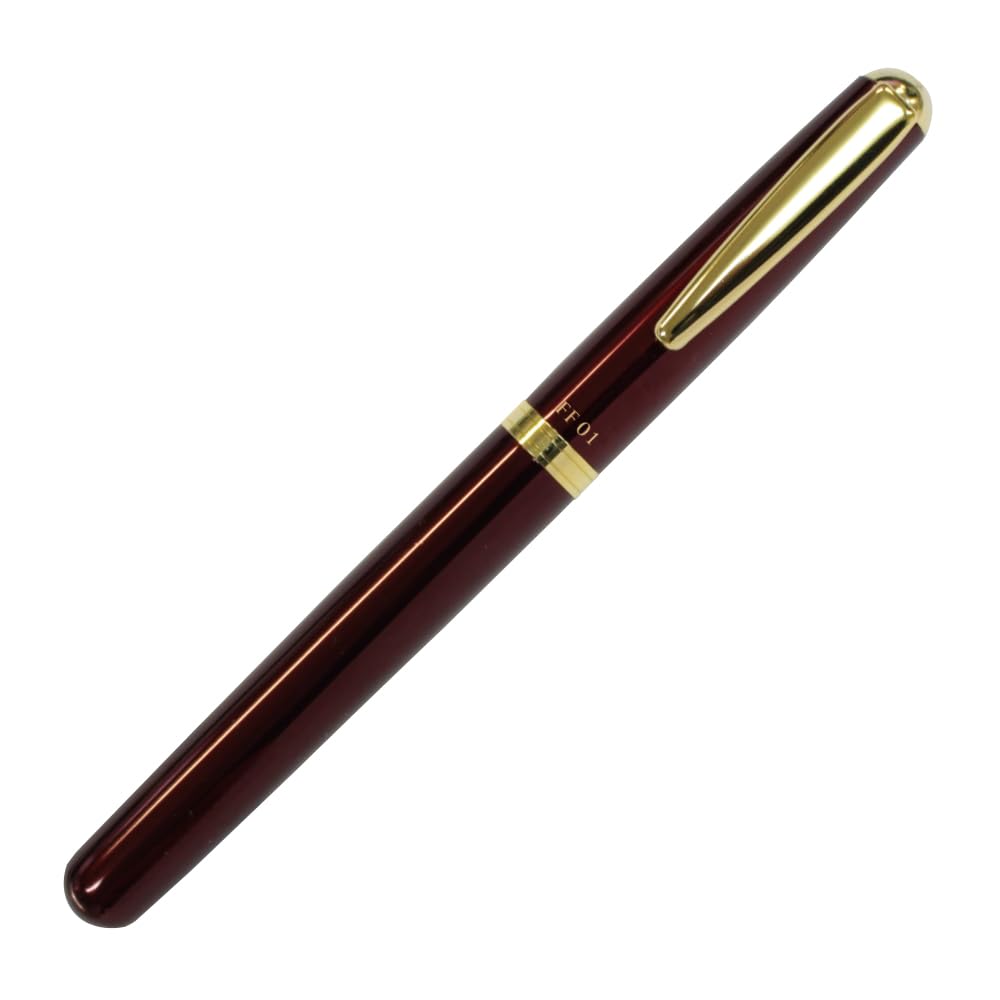 OHTO FF01 Fountain Pen Model Gold Parts, Schmidt Iridium Gold-Plated Nib, Aluminium Barrel with Gold-Plated Brass Components, Wine Lacquer Finish, Includes 2 Black Ink Cartridges FCR-6