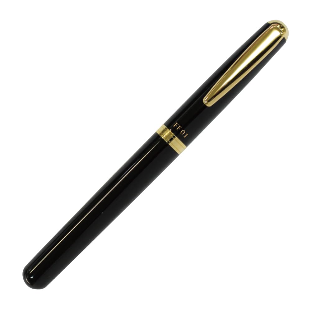 OHTO FF01 Black Fountain Pen – Elegant Lacquer Finish, Gold Accents, Smooth Writing with German Schmidt Nib, Durable Metal Body, Ideal for Office use or Gifts. AP-Certified Japan