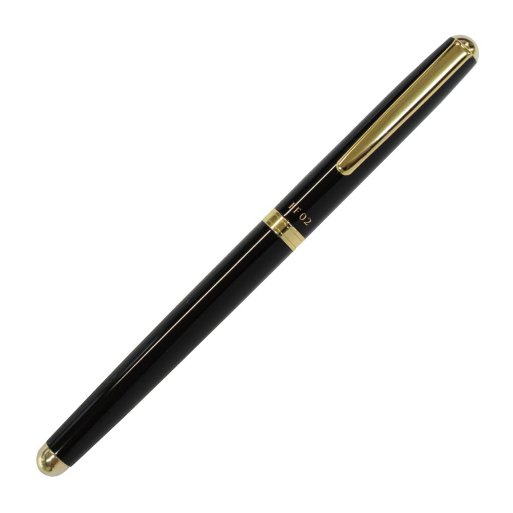 OHTO FF02 Gold Parts Fountain Pen, Schmidt Iridium Gold-Plated Nib, Aluminium Barrel with Gold-Plated Brass, Black Finish, Includes FCR-6 Black Ink Cartridge, FF02-GBK