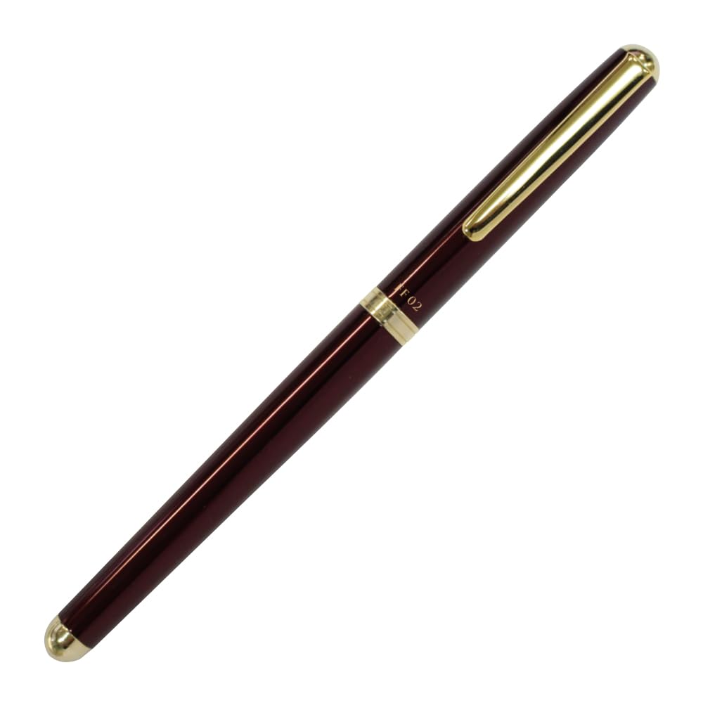 OHTO FF02 Gold Parts Fountain Pen - Schmidt Iridium Gold Plated Nib - Medium Aluminium Barrel with Gold Plated Brass Components - Wine Lacquer Finish - Includes Black Ink Cartridge