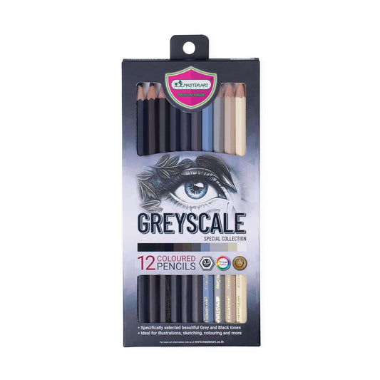 Masterart Greyscale Pencil Set – 12 Colors | Soft-Core Pencils for Bold & Shimmering Artwork | Perfect for Artists, Students & Teachers – Ideal for Drawing, Sketching, Blending, and Shading