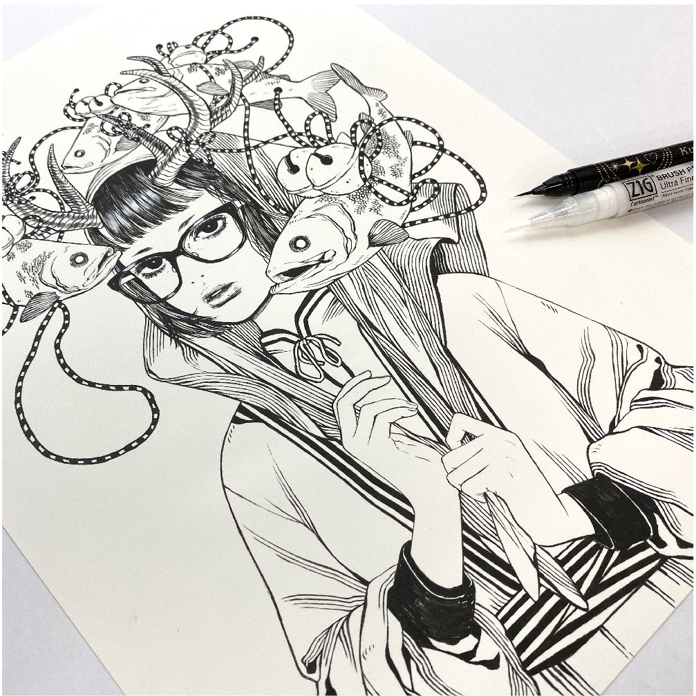 ZIG KURETAKE INKTOBER SPECIAL SET BLACK & WHITE ULTRA FINE  BRUSH PEN SET