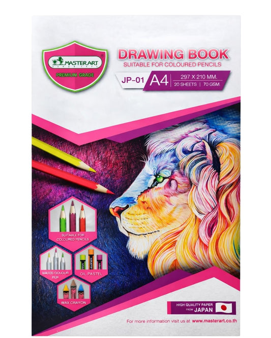 MasterArt Premium Grade Drawing Book JP-01 | A4 Size Sketch Pad (297 x 210 mm) | 20 Sheets | 70 GSM | Suitable for Colour Pencils, Oil Pastels, Crayons & Pens | Pack of 2 | Made in Thailand